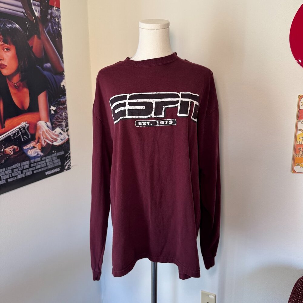 Champion ESPN Long Sleeve Maroon Logo Graphic Shirt